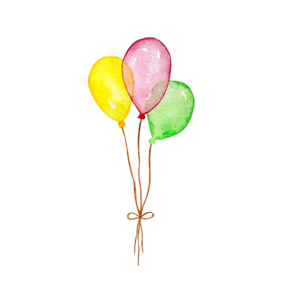 Balony Akwarelowe Ręcznie Malowana Partia Różowych Żółtych Zielonych Balonów Izolowanych — Zdjęcie stockowe
