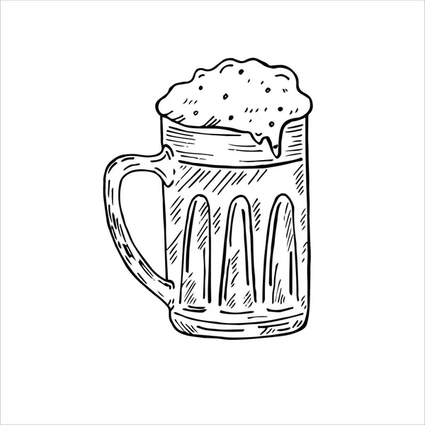 Caneca Cerveja Com Cerveja Espuma Oktoberfest Vintage Vetor Gravura Ilustração — Vetor de Stock