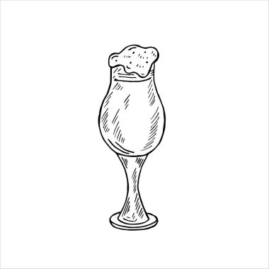 Bira ve köpüklü bardak, karalama stili, Ekim festivali. Web, poster ve parti davetiyesi için klasik vektör oymacılığı. El çizimi tasarım ögesi beyaz arkaplanda izole edildi.