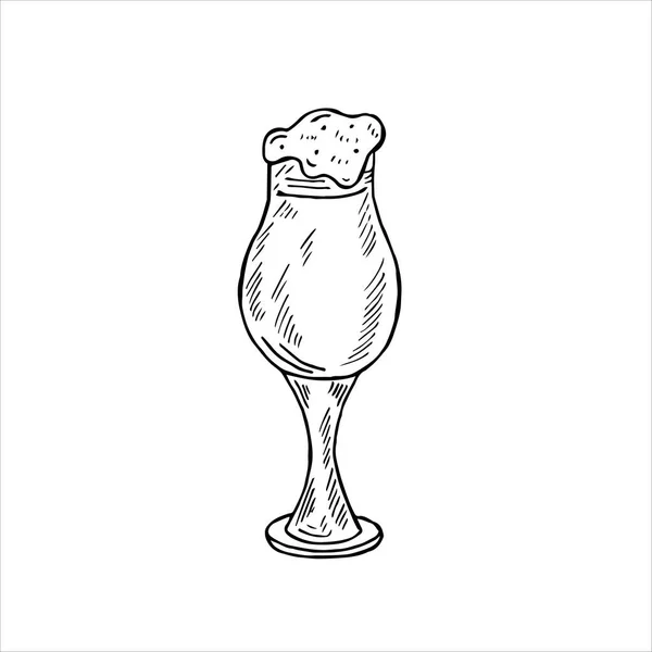 Gobelet Verre Avec Bière Mousse Style Doodle Oktoberfest Illustration Gravure — Image vectorielle