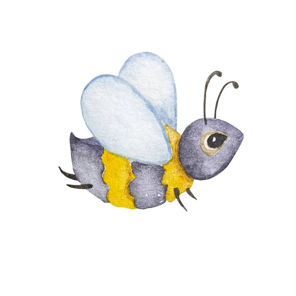 Акварельная Пчела Раскрашенная Вручную Иллюстрация Белом Фоне Летний Символ Праздника — стоковое фото