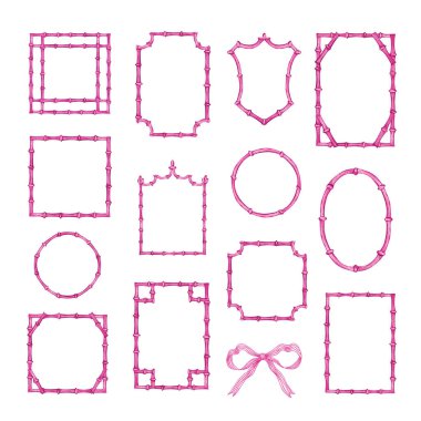 Pembe Su Boyası Bambu Çerçeveleri, Pankartların Tasarım ve Dekorasyonu, Davetiyeler ve Kartların Sınırları.