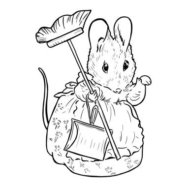 Mouse Line art illustration, Beatrix Potter Characters.