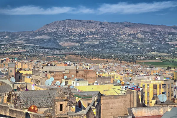 Widok Dachy Starego Miasta Zabytkowego Brytania Miasta Fez Maroko Afryce — Zdjęcie stockowe
