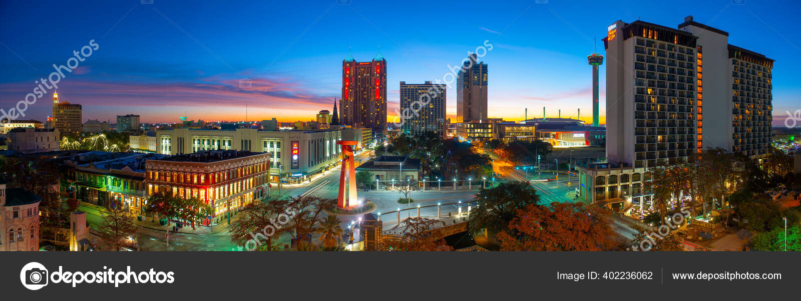 San Antonio City Skyline Panorama Sunrise Twilight Downtown San Antonio