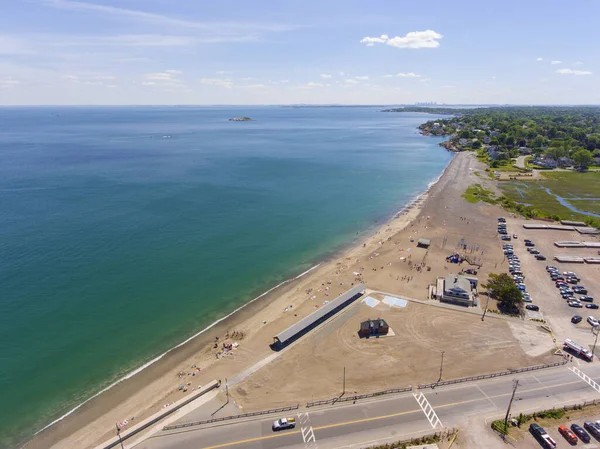 Marblehead Devereux Beach Εναέρια Άποψη Boston City Skyline Στο Παρασκήνιο — Φωτογραφία Αρχείου