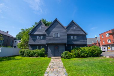 Jonathan Corwin House is known as The Witch House at 310 Essex Street in Historic city center of Salem, Massachusetts MA, USA. This house is the only building ties to the Salem Witch Trials of 1692.  clipart