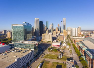 Houston şehir merkezindeki modern şehir hava manzarası Houston, Texas, TX, ABD.