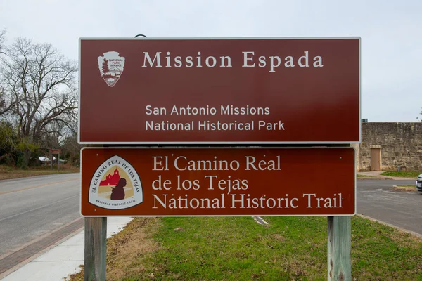 Sign Mission San Francisco Espada San Antonio Texas Usa Mission — Stock Photo, Image