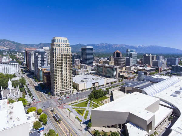 stock image Aerial view of Salt Lake City downtown in Salt Lake City, Utah, USA.