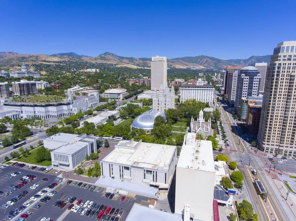 Vista Aérea Temple Square Incluyendo Salt Lake Temple Lds Church — Foto de Stock