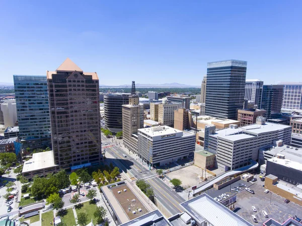 Aerial view of Salt Lake City downtown in Salt Lake City, Utah, USA.