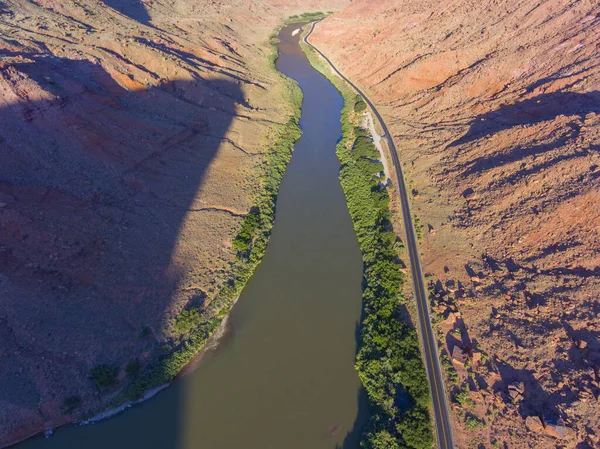 Letecký Pohled Řeku Colorado Blízkosti Národního Parku Arches Moabu Utah — Stock fotografie