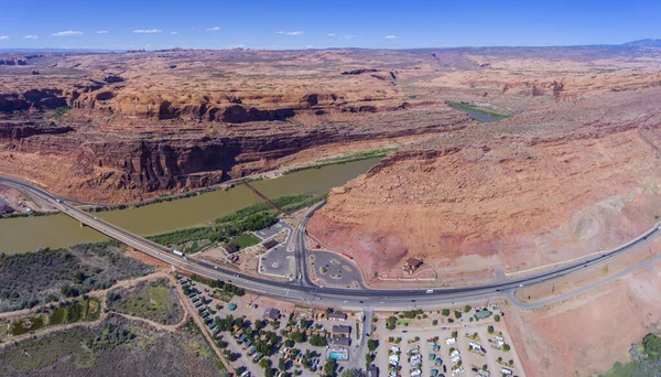 Aerial View Colorado River Sal Mountains Arches National Park Moab — Stock Photo, Image