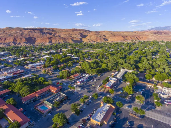 Moab Centro Ciudad Edificios Históricos Vista Aérea Verano Utah — Foto de Stock