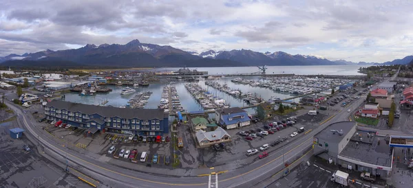 Widok Lotu Ptaka Port Seward Boat Harbor Nabrzeże Jesienią Seward — Zdjęcie stockowe