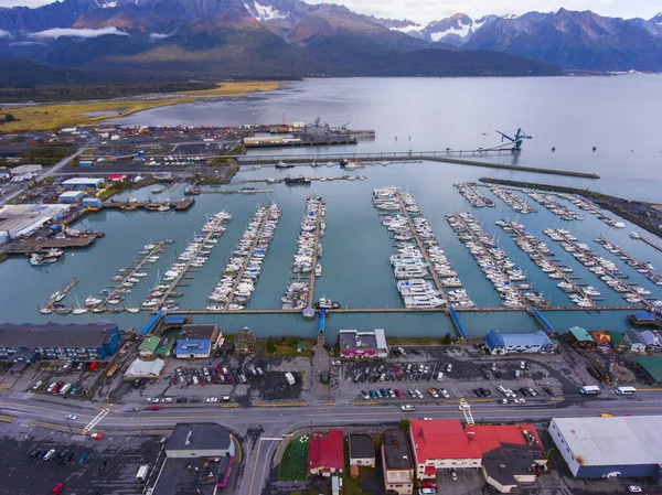 Widok Lotu Ptaka Port Seward Boat Harbor Nabrzeże Jesienią Seward — Zdjęcie stockowe