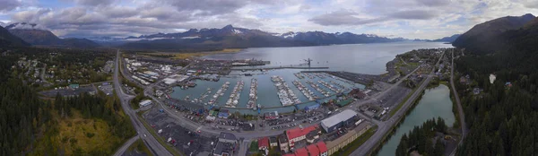 Letecký Pohled Seward Boat Harbor Nábřeží Podzim Seward Kenai Peninsula — Stock fotografie