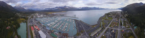 Luftaufnahme Von Seward Boat Harbor Und Waterfront Herbst Seward Kenai — Stockfoto