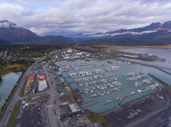 Widok Lotu Ptaka Port Seward Boat Harbor Nabrzeże Jesienią Seward — Zdjęcie stockowe