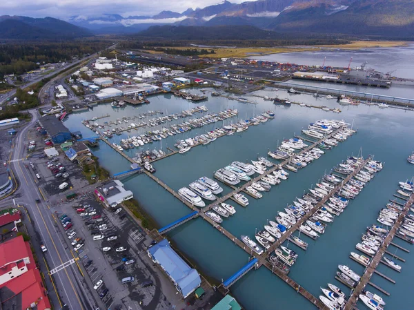 Widok Lotu Ptaka Port Seward Boat Harbor Nabrzeże Jesienią Seward — Zdjęcie stockowe