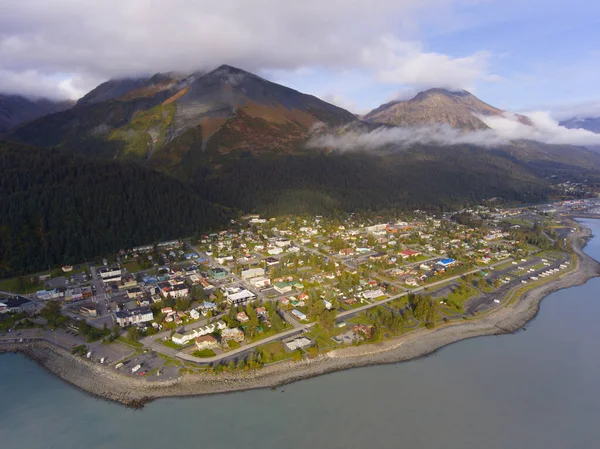 Vue Aérienne Centre Ville Front Mer Seward Automne Seward Péninsule — Photo