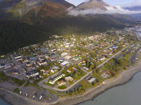 Vue Aérienne Centre Ville Front Mer Seward Automne Seward Péninsule — Photo