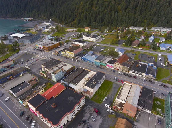 Letecký Pohled Centrum Seward City Nábřeží Podzim Seward Keňský Poloostrov — Stock fotografie