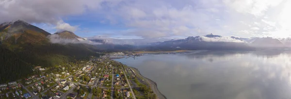 Vue Aérienne Centre Ville Front Mer Seward Automne Seward Péninsule — Photo