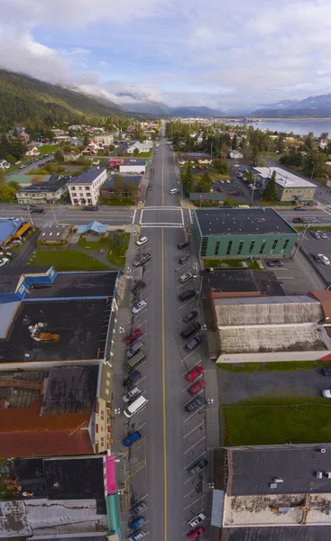 Vista Aérea Del Centro Ciudad Seward Frente Mar Otoño Seward — Foto de Stock