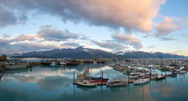 Seward Boat Harbor Waterfront Panorama Fall Seward Kenai Peninsula Alaska — Foto de Stock