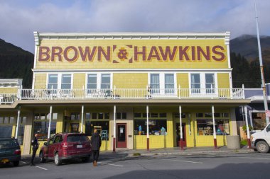 Washington Caddesi, Seward, Kenai Yarımadası, Alaska, ABD yakınlarındaki Seward şehir merkezindeki tarihi binalar. Seward, Kenai Fjord NP yakınlarında..