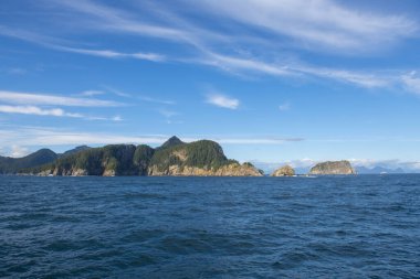 Kenai Fjords Ulusal Parkı yakınlarındaki Diriltme Koyu 'ndaki Buzul Dağı, Alaska AK, ABD.