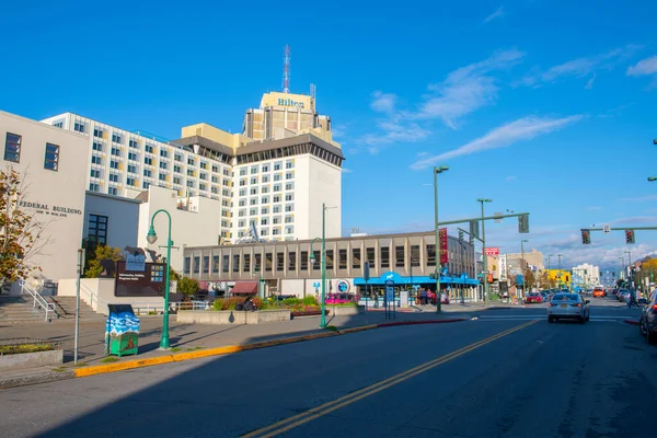 Historic Buildings Hilton Anchorage 4Th Avenue Street Street Downtown Anchorage — Stock Photo, Image