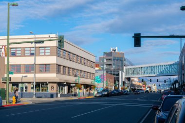 Anchorage, Alaska, AK, ABD 'deki D Caddesi' ndeki 5. caddedeki tarihi Loussac Sogn Oteli..