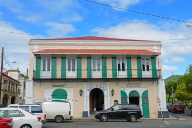 Dronningens Gade 'deki Tarihi Bina Tolbod Gade' de, Charlotte Amalie şehir merkezinde Saint Thomas Adası, ABD Virjin Adaları, ABD.