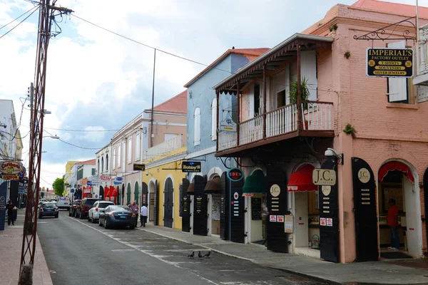 Dronningens Gade Charlotte Amalie Történelmi Belvárosának Főutcája Saint Thomas Szigeten — Stock Fotó