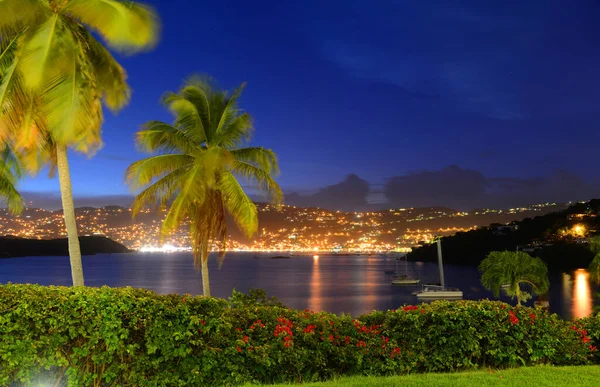 Ciudad Charlotte Amalie Long Bay Por Noche Isla Thomas Islas — Foto de Stock