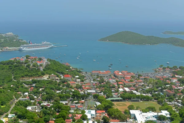 Town Charlotte Amalie Long Bay Hassel Island Air View Saint — стокове фото