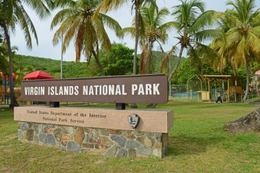 Virgin Islands National Park entrance sign at Saint John Island, US Virgin Islands, USA. clipart