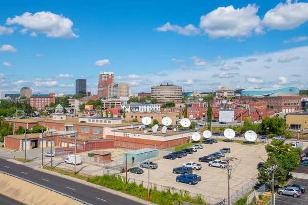 Manchester Nowoczesny Panorama Miasta Tym City Hall Plaza Brady Sullivan — Zdjęcie stockowe