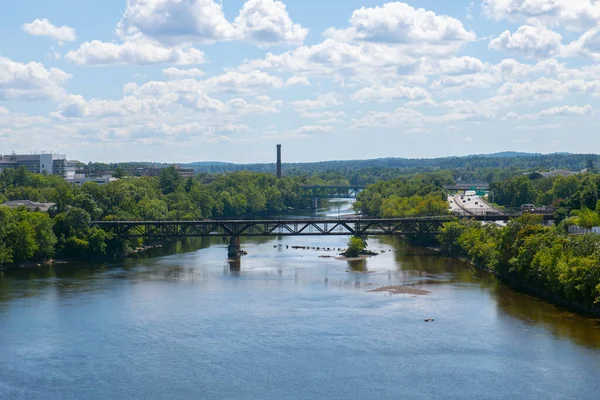 Aerial View Merrimack River Historic Mill Buildings Downtown Manchester New — Stock Photo, Image