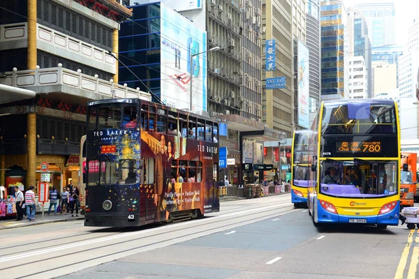 Dubbele Dek Tram 169 Des Voeux Road Central Bij Pottinger — Stockfoto