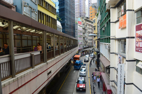 Historic Hollywood Road and Central Mid-Levels Escalator in Hong Kong Island, Hong Kong, China. Hollywood Road is the first road built in British Colonial era in 1841.