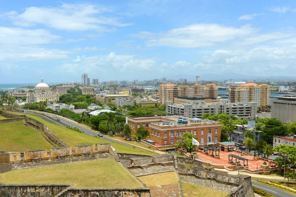 San Juan City Skyline, from top of Castillo San Cristobal, San Juan, Puerto Rico. Castillo San Cristobal is designated as UNESCO World Heritage Site since 1983.