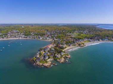 Lincoln House Point and luxurious coastal mansions aerial view between Fishermans Beach and Eisman's Beach in town of Swampscott, Massachusetts MA, USA. 