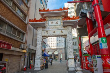 Çin Mahallesi 'ndeki Kobe Çin Mahallesi' nin Choanmon Kapısı Kobe, Hyogo Bölgesi, Japonya. 