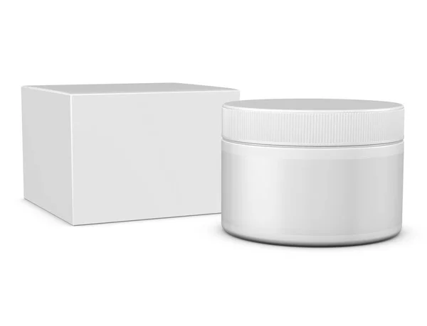 Jar Realista Com Caixa Modelo Mock Fundo Branco Rendering Illustration — Fotografia de Stock