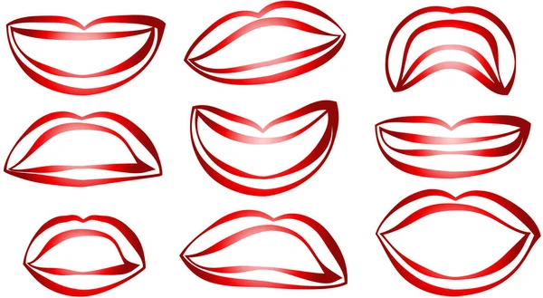 Rich Lady Red lips Comic style outline set — Stock Vector
