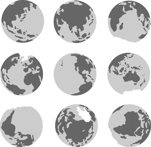 Monochrome Illustration of a round earth set — Stock Vector